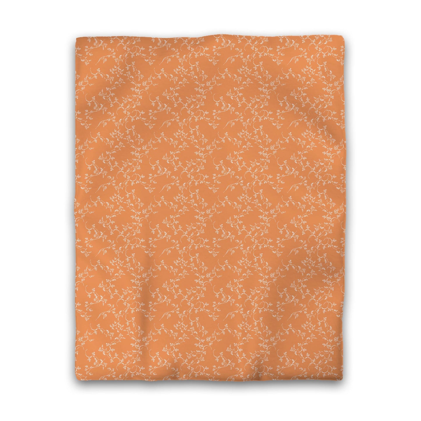 Orange Microfiber Duvet Cover, White Hand-painted Vine Print, Twin (width x length) 68 x 88 inches / 173 x 224 cm