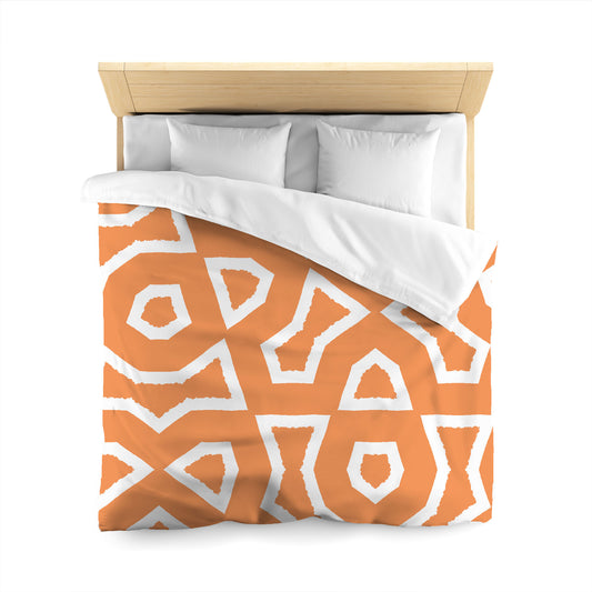 Orange Microfiber Duvet Cover, Bold White Graphic, Queen (width x length) 88 x 88 inches / 224 x 224 cm