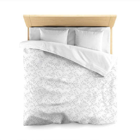 Off-white Cotton Sateen Duvet Cover, Grey Hand-painted Vine Print, Queen (width x length) 90 x 90 inches / 229 x 229 cm