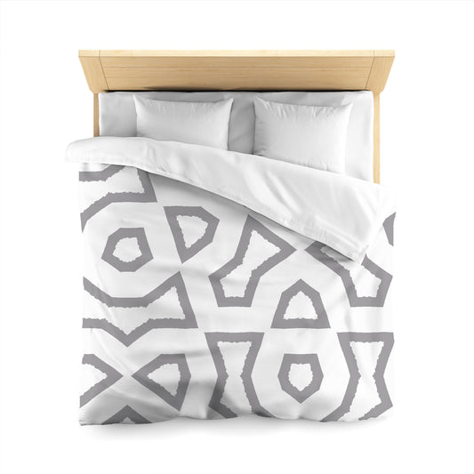 White Microfiber Duvet Cover, Bold Grey Graphic, Queen (width x length) 88 x 88 inches / 224 x 224 cm