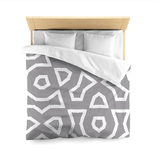 Grey Microfiber Duvet Cover, Bold White Graphic, Queen (width x length) 88 x 88 inches / 224 x 224 cm