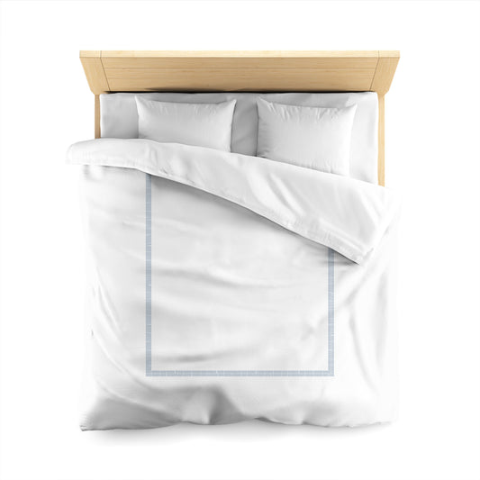 Off-white Cotton Sateen Duvet Cover, Blue Double Weave Motif Print, Classic Border, Queen (width x length) 90 x 90 inches / 229 x 229 cm