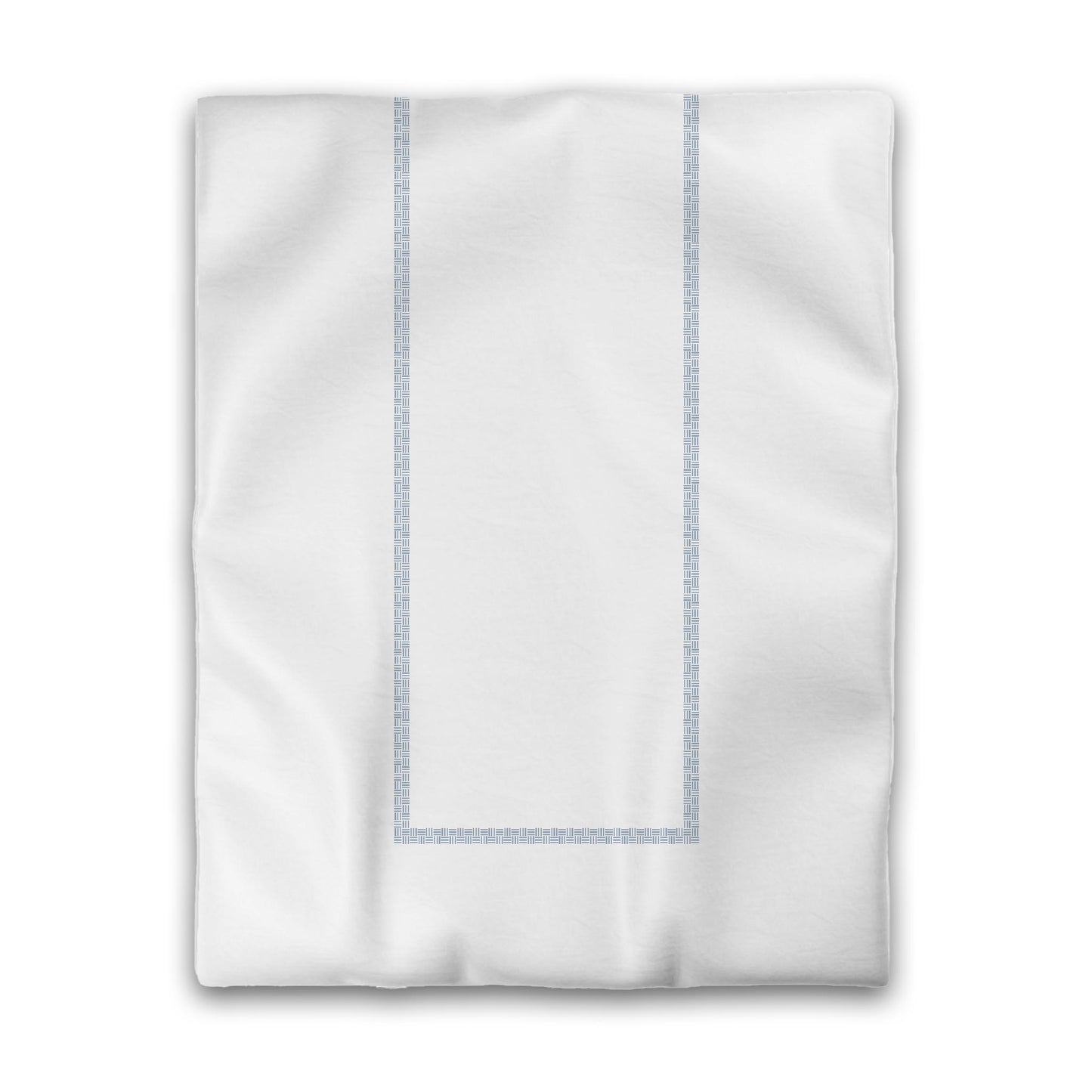 White Microfiber Duvet Cover, Blue Double Weave Motif Print, Classic Border, Twin (width x length) 68 x 88 inches / 173 x 224 cm