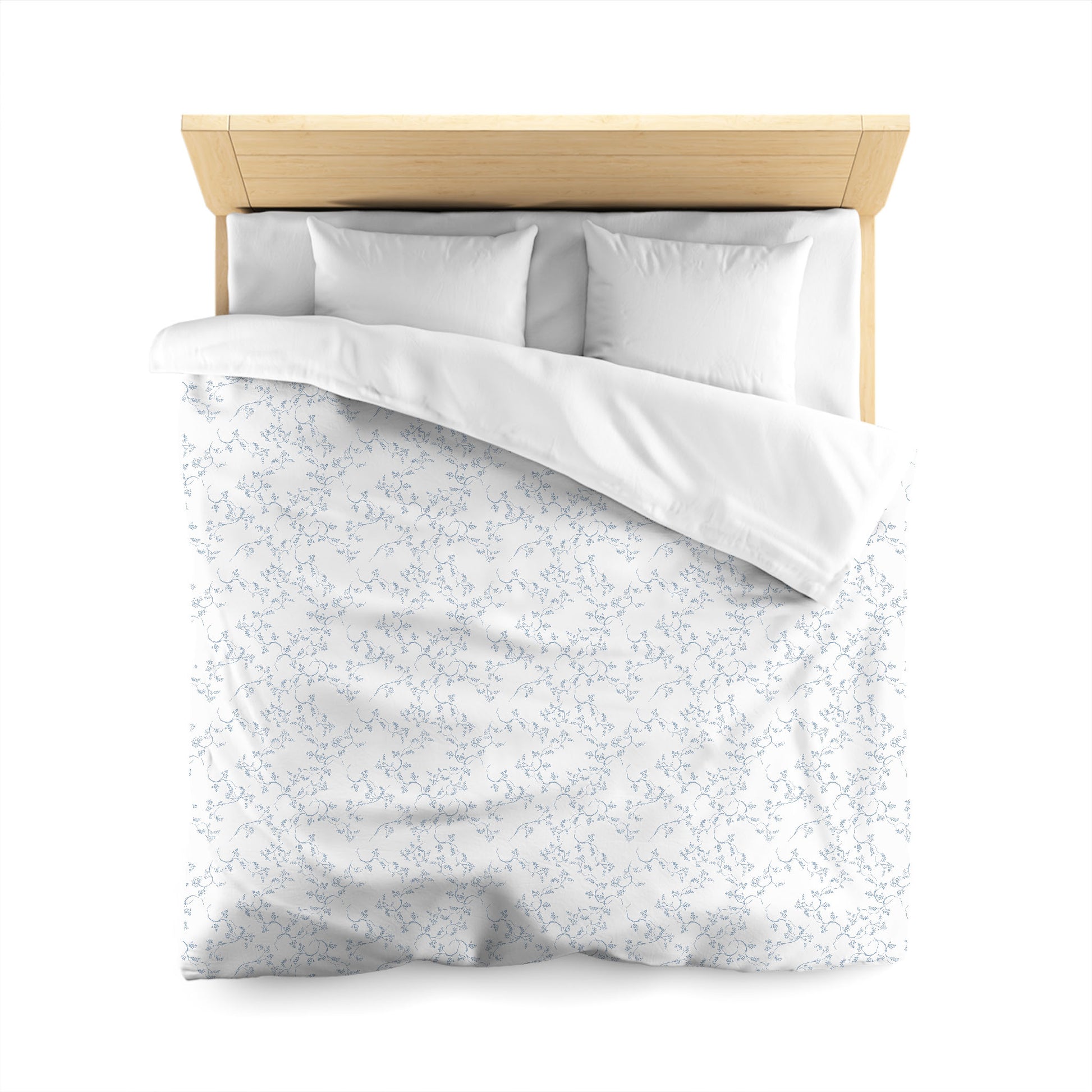 Off-white Cotton Sateen Duvet Cover, Blue Hand-painted Vine Print, Queen (width x length) 90 x 90 inches / 229 x 229 cm