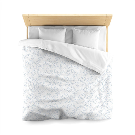 Off-white Cotton Sateen Duvet Cover, Blue Hand-painted Vine Print, Queen (width x length) 90 x 90 inches / 229 x 229 cm