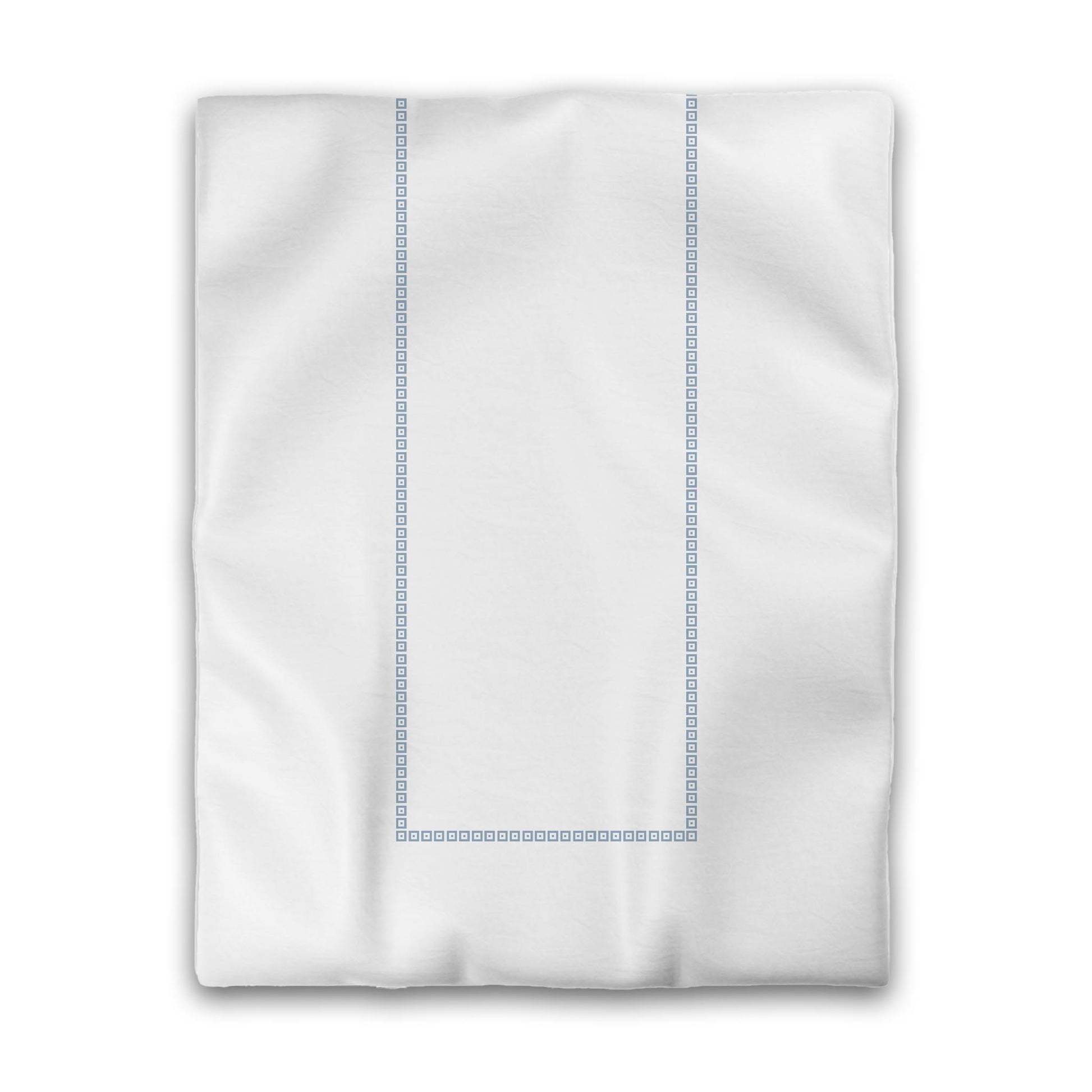 White Microfiber Duvet Cover, Blue Repeating Square Motif Print, Classic Border, Twin (width x length) 68 x 88 inches / 173 x 224 cm