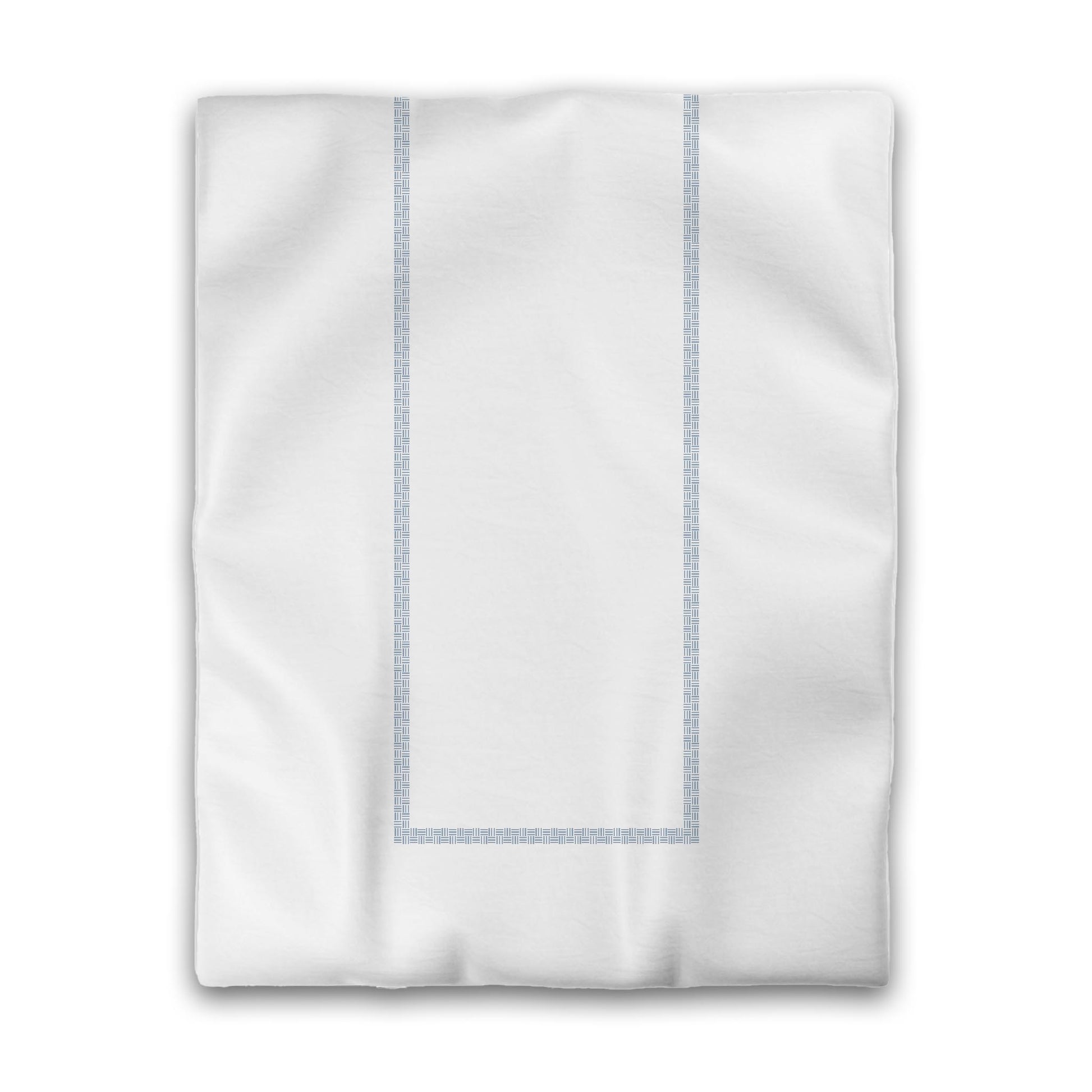 White Microfiber Duvet Cover, Blue Double Weave Motif Print, Classic Border, Twin (width x length) 68 x 88 inches / 173 x 224 cm
