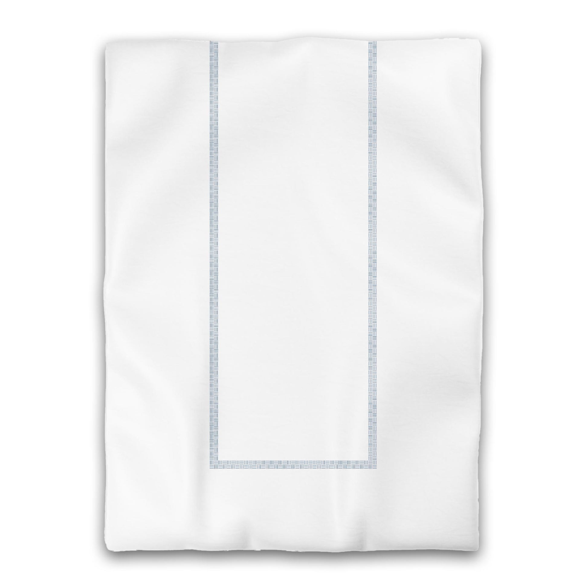 White Microfiber Duvet Cover, Blue Double Weave Motif Print, Classic Border, Twin XL (width x length) 68 x 92 inches /  173 x 234 cm