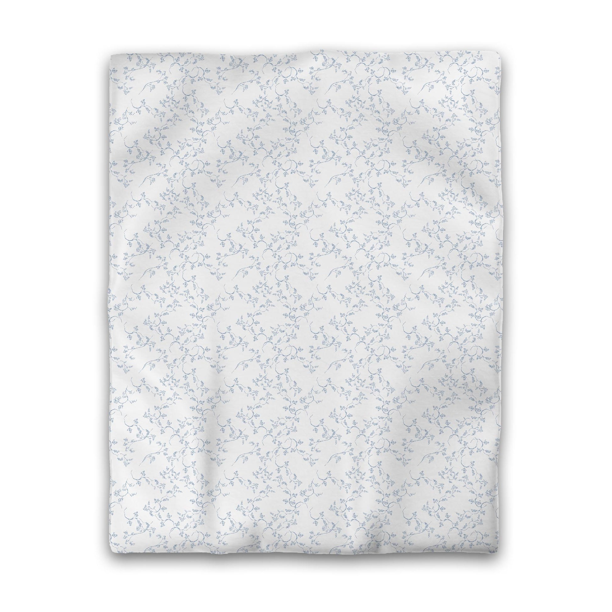 White Microfiber Duvet Cover, Blue Hand-painted Vine Print, Twin (width x length) 68 x 88 inches / 173 x 224 cm