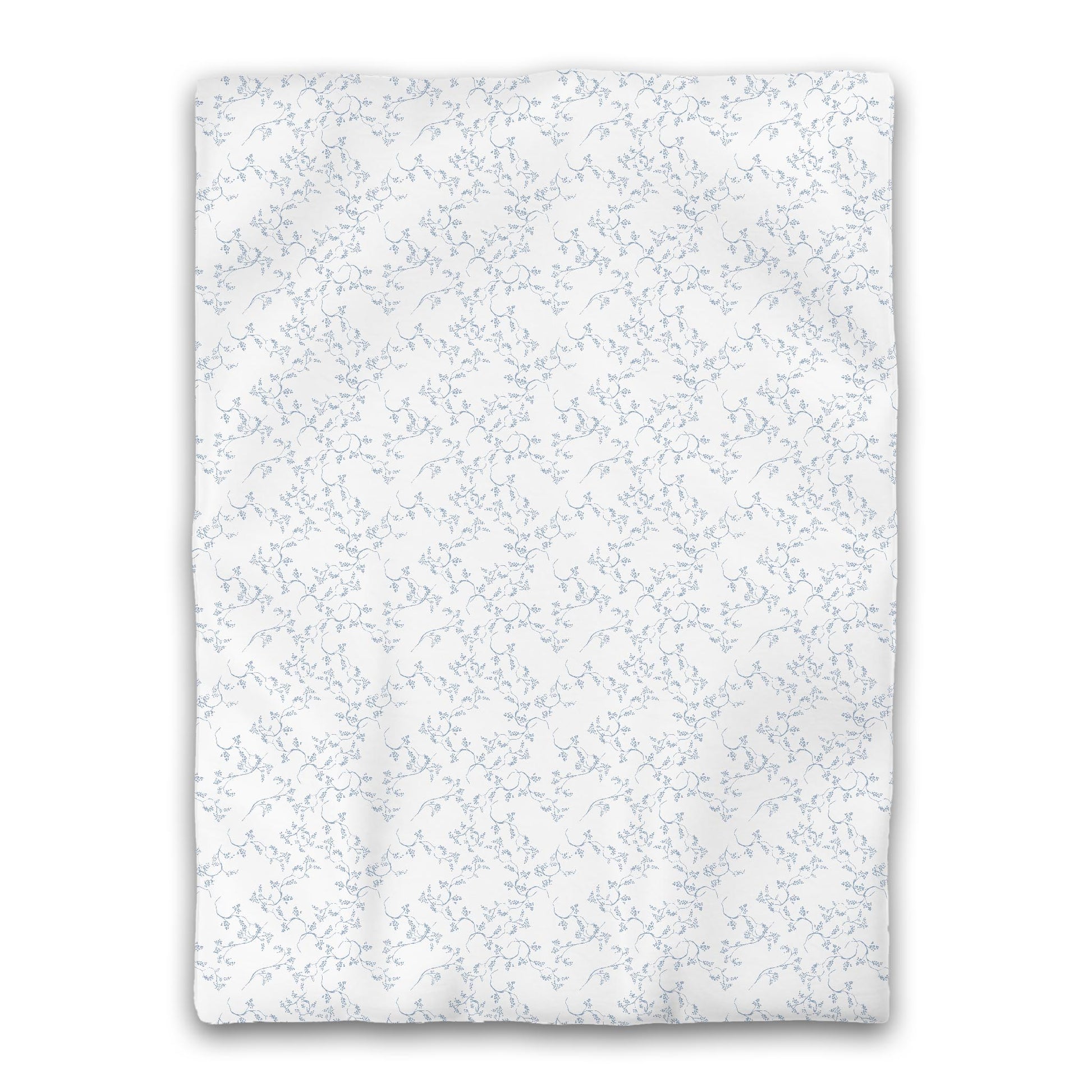 White Microfiber Duvet Cover, Blue Hand-painted Vine Print, Twin XL (width x length) 68 x 92 inches /  173 x 234 cm