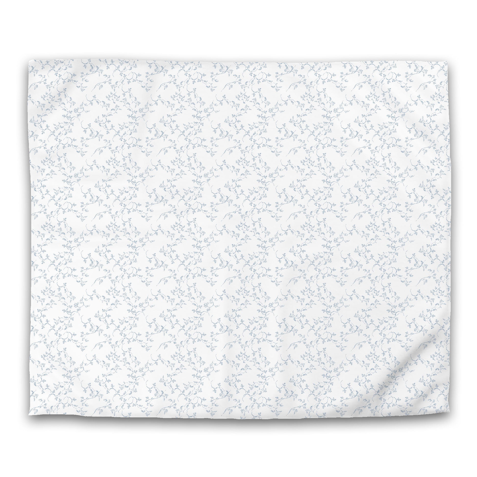 White Microfiber Duvet Cover, Blue Hand-painted Vine Print, King (width x length) 104 x 88 inches / 264 x 224 cm