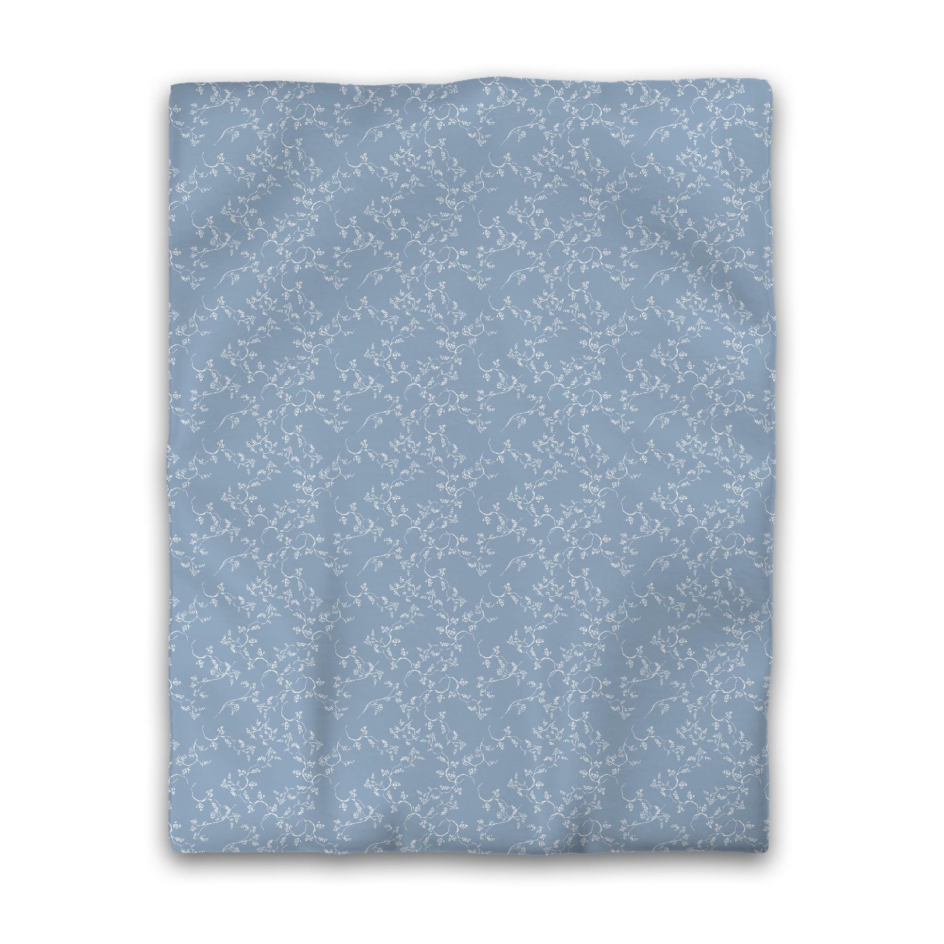 Blue Microfiber Duvet Cover, White Hand-painted Vine Print, Twin (width x length) 68 x 88 inches / 173 x 224 cm