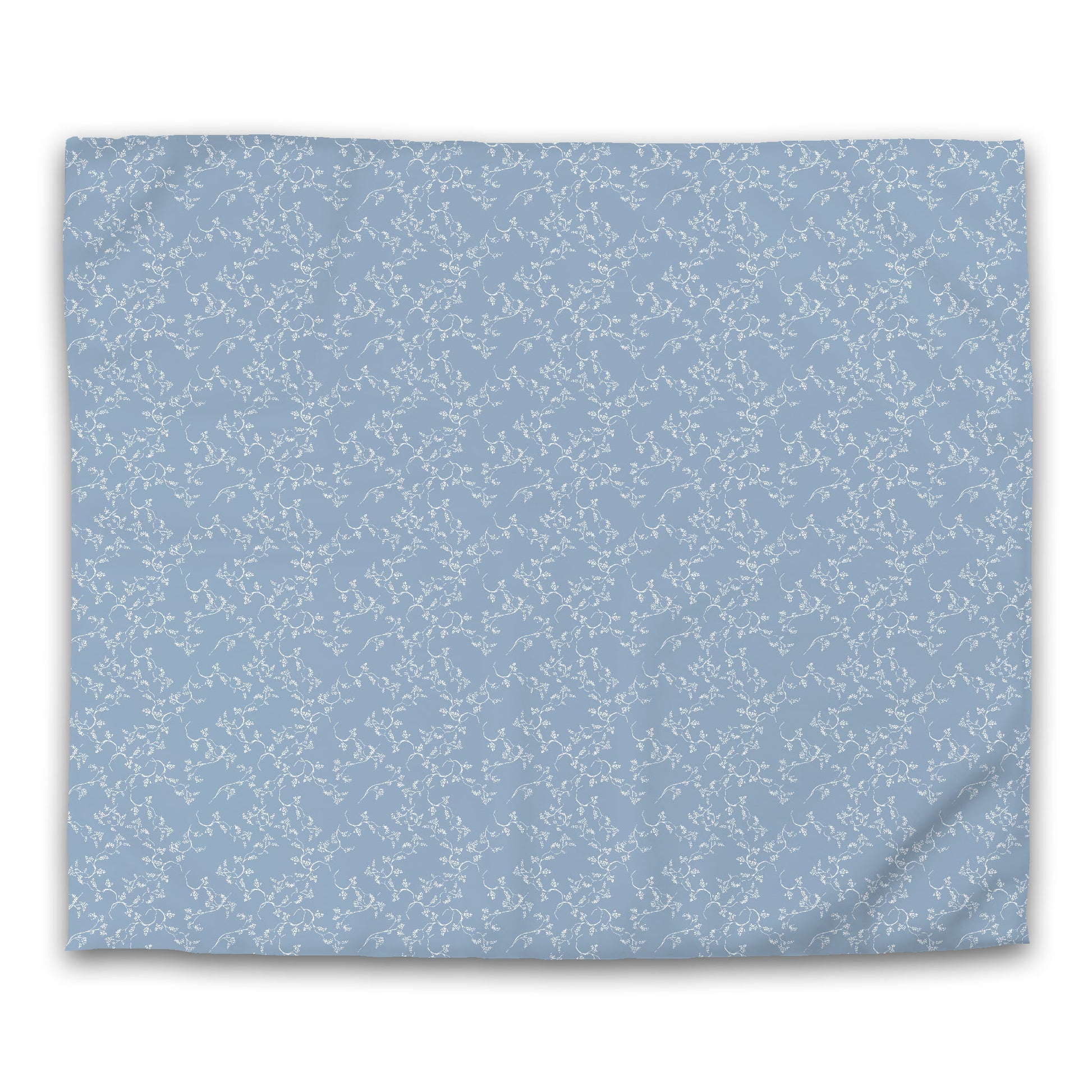 Blue Microfiber Duvet Cover, White Hand-painted Vine Print, King (width x length) 104 x 88 inches / 264 x 224 cm