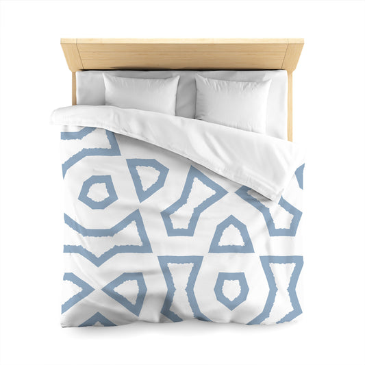 Off-white Cotton Sateen Duvet Cover, Bold Blue Graphic, Queen (width x length) 90 x 90 inches / 229 x 229 cm