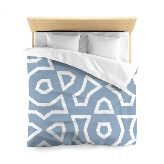 Blue Cotton Sateen Duvet Cover, Bold Off-white Graphic, Queen (width x length) 90 x 90 inches / 229 x 229 cm