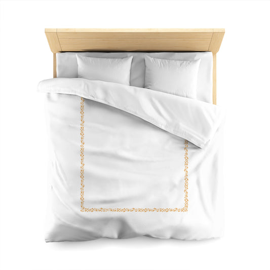Off-white Cotton Sateen Duvet Cover, Pale Orange Hand-painted Dab Motif Print, Classic Border, Queen (width x length) 90 x 90 inches / 229 x 229 cm