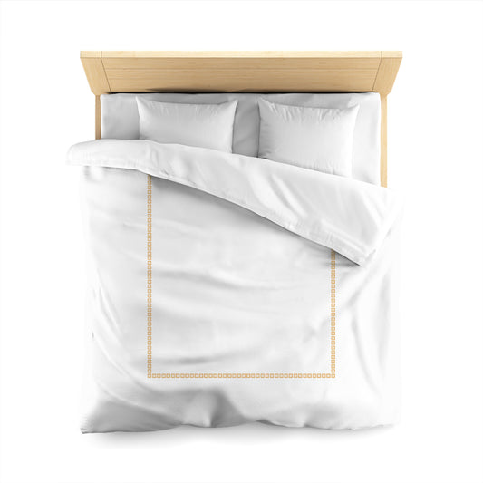 White Microfiber Duvet Cover, Pale Orange Repeating Square Motif Print, Classic Border, Queen (width x length) 88 x 88 inches / 224 x 224 cm