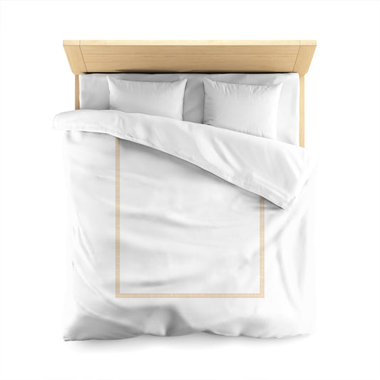 White Microfiber Duvet Cover, Pale Orange Double Weave Motif Print, Classic Border, Queen (width x length) 88 x 88 inches / 224 x 224 cm