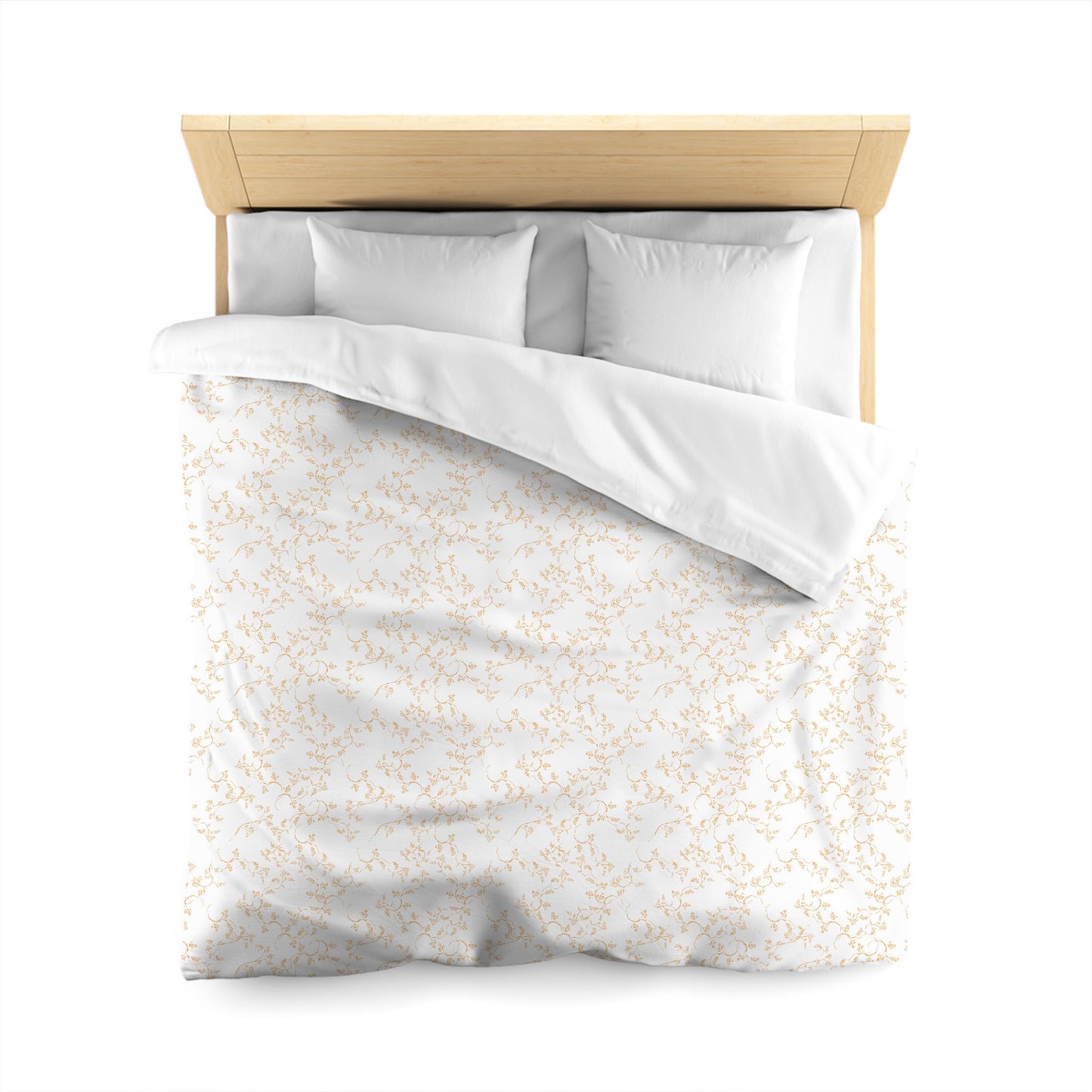 White Microfiber Duvet Cover, Pale Orange Hand-painted Vine Print, Queen (width x length) 88 x 88 inches / 224 x 224 cm