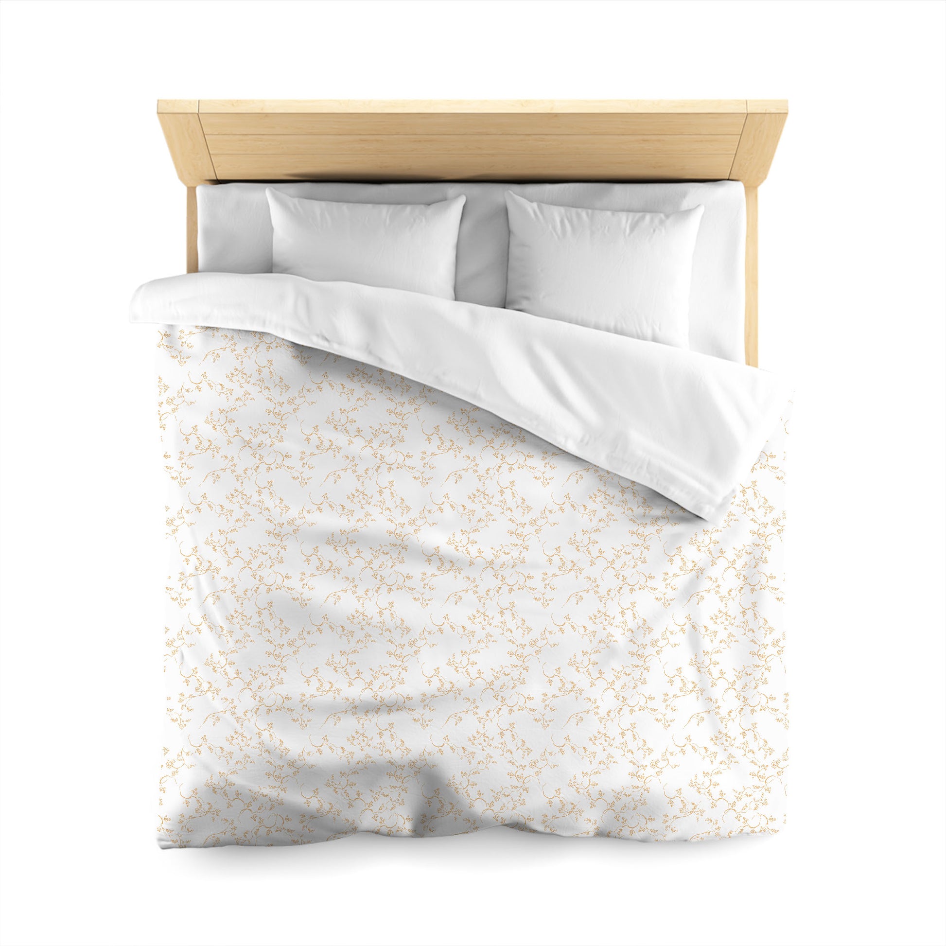 White Microfiber Duvet Cover, Pale Orange Hand-painted Vine Print, Queen (width x length) 88 x 88 inches / 224 x 224 cm