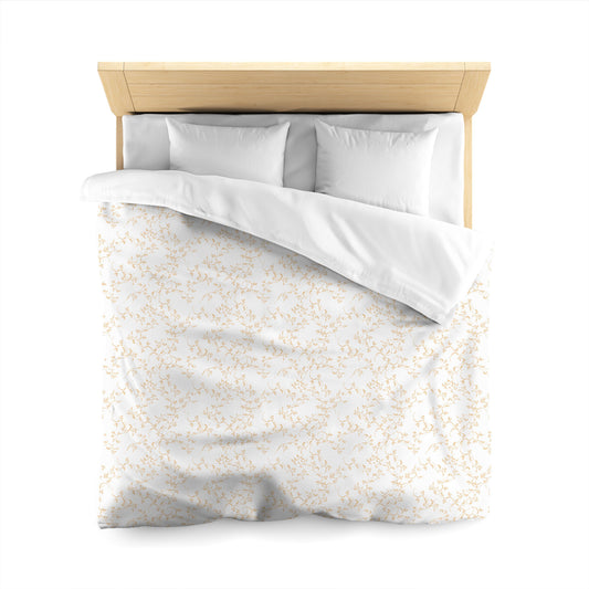White Microfiber Duvet Cover, Pale Orange Hand-painted Vine Print, Queen (width x length) 88 x 88 inches / 224 x 224 cm