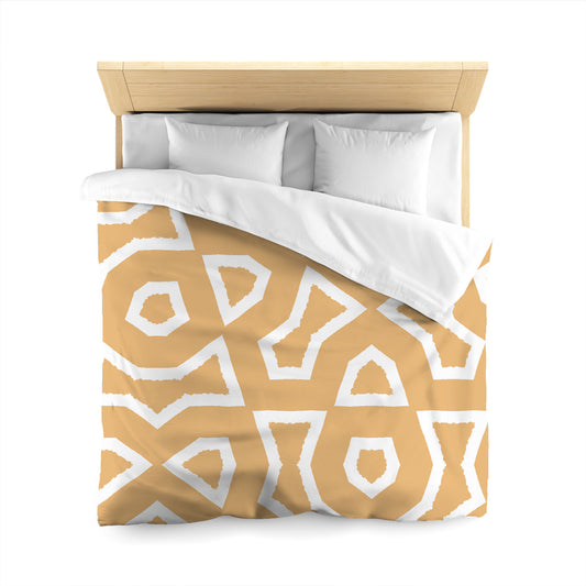 Pale Orange Cotton Sateen Duvet Cover, Bold Off-white Graphic, Queen (width x length) 90 x 90 inches / 229 x 229 cm