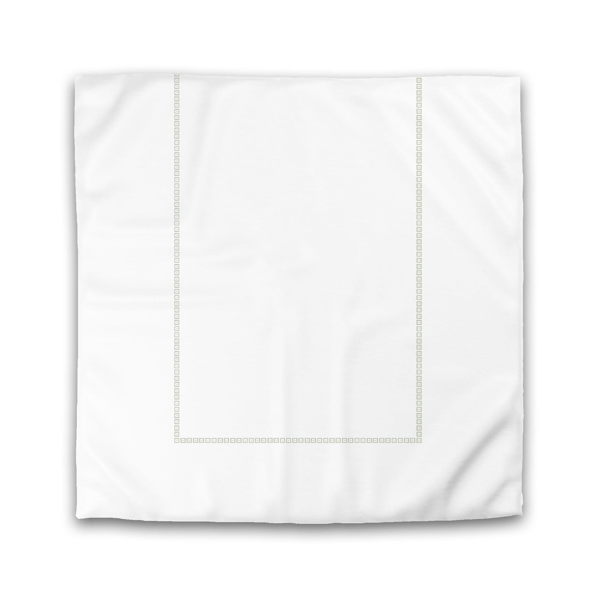 Off-white Cotton Sateen Duvet Cover, Pale Green Repeating Square Motif Print, Classic Border, King (width x length) 106 x 92 inches / 269 x  234 cm