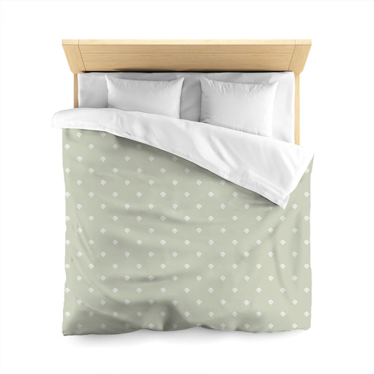 Pale Green Microfiber Duvet Cover, White Hand-painted Swizzle Motif Print, Queen (width x length) 88 x 88 inches / 224 x 224 cm