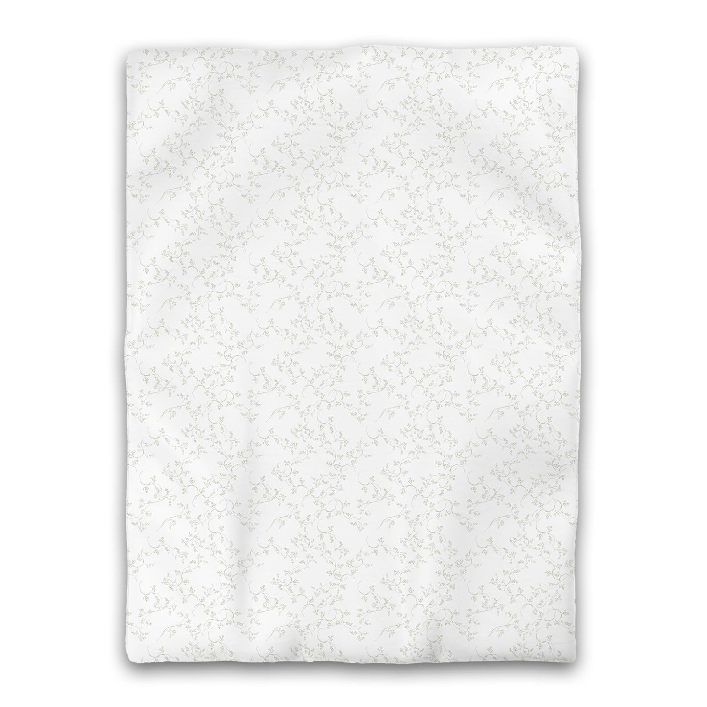 White Microfiber Duvet Cover, Pale Green Hand-painted Vine Print, Twin XL (width x length) 68 x 92 inches /  173 x 234 cm
