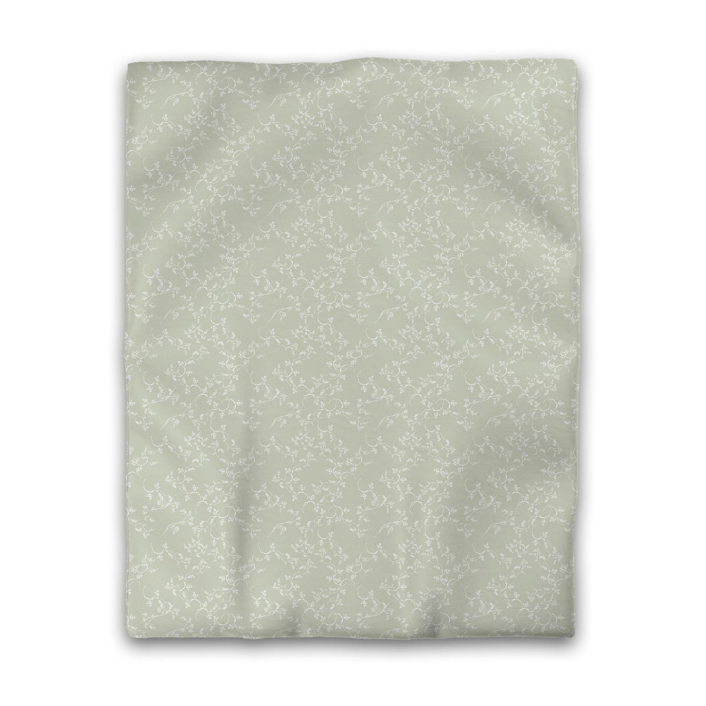 Pale Green Microfiber Duvet Cover, White Hand-painted Vine Print, Twin (width x length) 68 x 88 inches / 173 x 224 cm