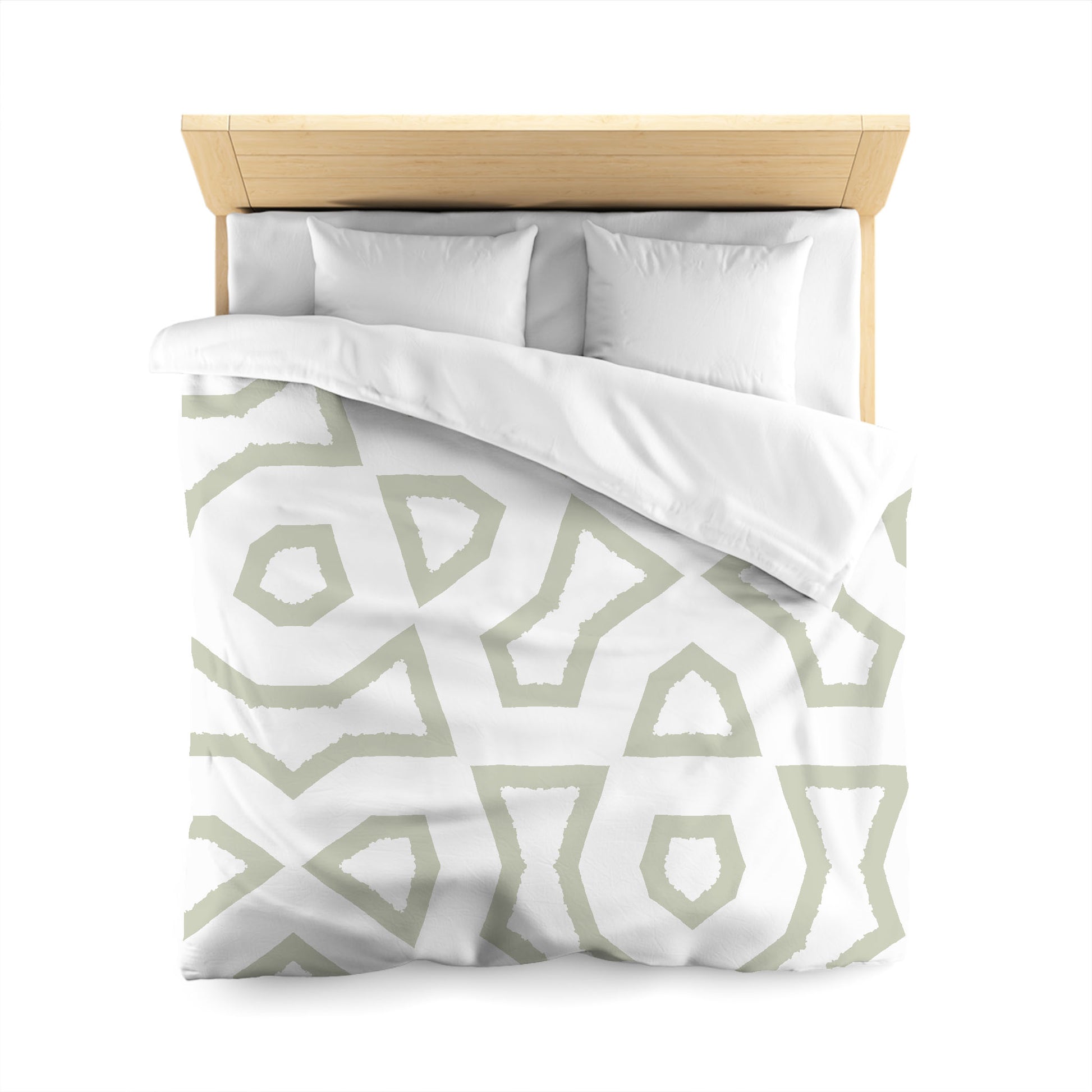 White Microfiber Duvet Cover, Bold Pale Green Graphic, Queen (width x length) 88 x 88 inches / 224 x 224 cm