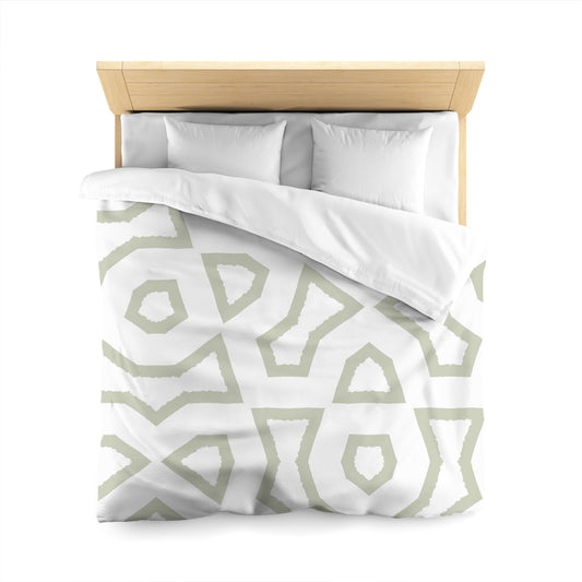 White Microfiber Duvet Cover, Bold Pale Green Graphic, Queen (width x length) 88 x 88 inches / 224 x 224 cm
