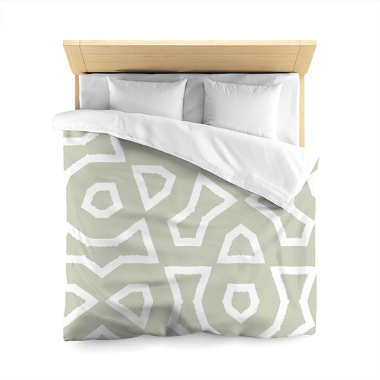 Pale Green Cotton Sateen Duvet Cover, Bold Off-white Graphic, Queen (width x length) 90 x 90 inches / 229 x 229 cm