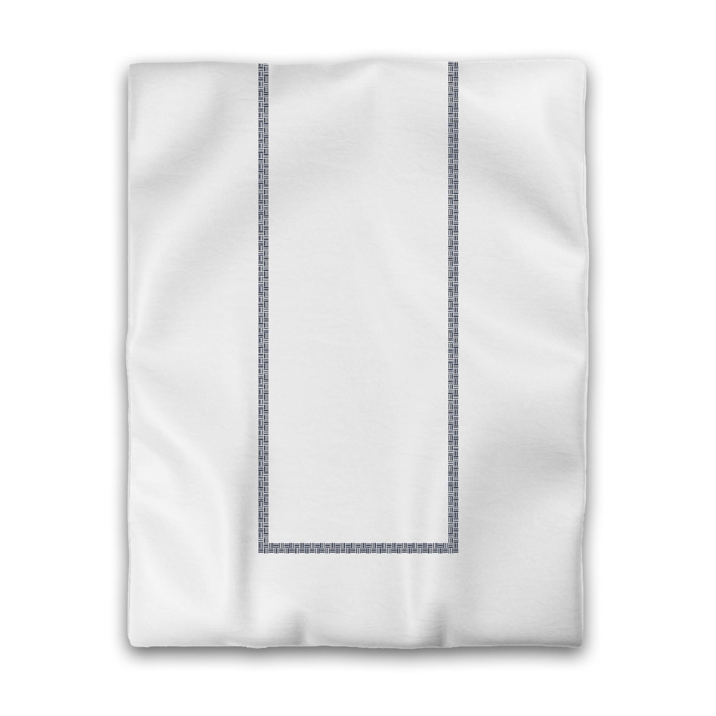 White Microfiber Duvet Cover, Navy Blue Double Weave Motif Print, Classic Border, Twin (width x length) 68 x 88 inches / 173 x 224 cm