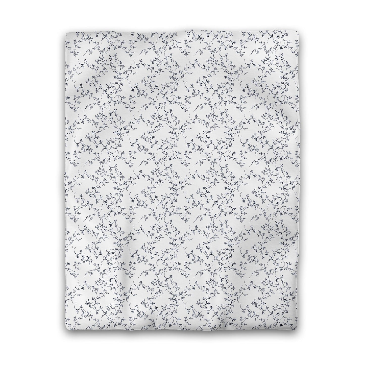 White Microfiber Duvet Cover, Navy Blue Hand-painted Vine Print, Twin (width x length) 68 x 88 inches / 173 x 224 cm