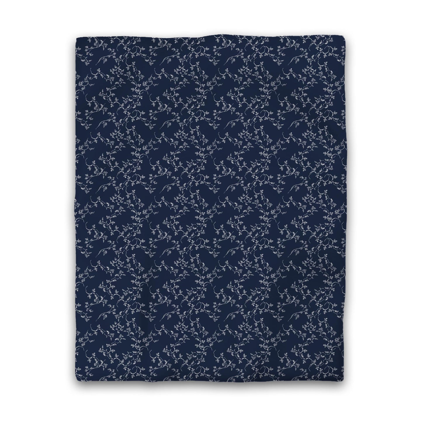 Navy Blue Microfiber Duvet Cover, White Hand-painted Vine Print, Twin (width x length) 68 x 88 inches / 173 x 224 cm