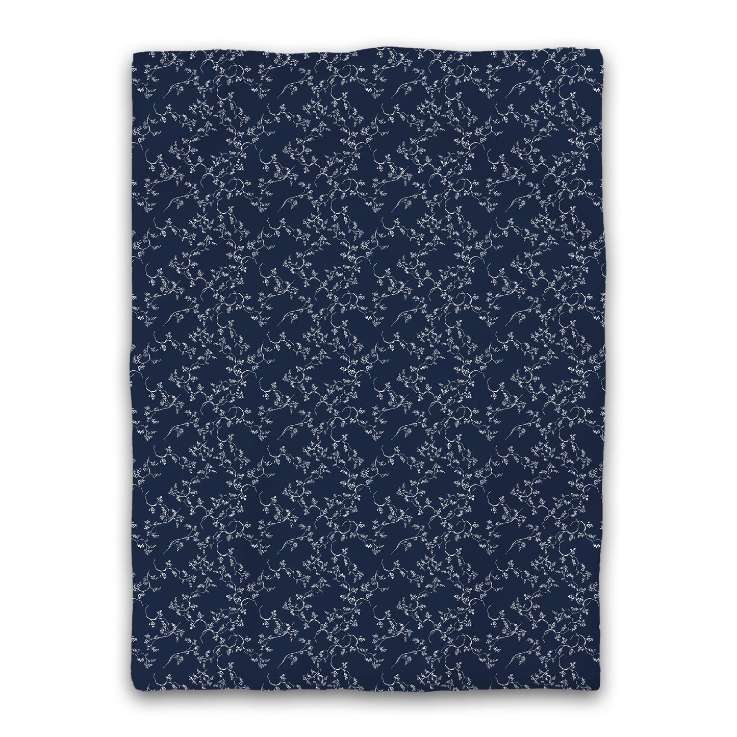 Navy Blue Microfiber Duvet Cover, White Hand-painted Vine Print, Twin XL (width x length) 68 x 92 inches /  173 x 234 cm