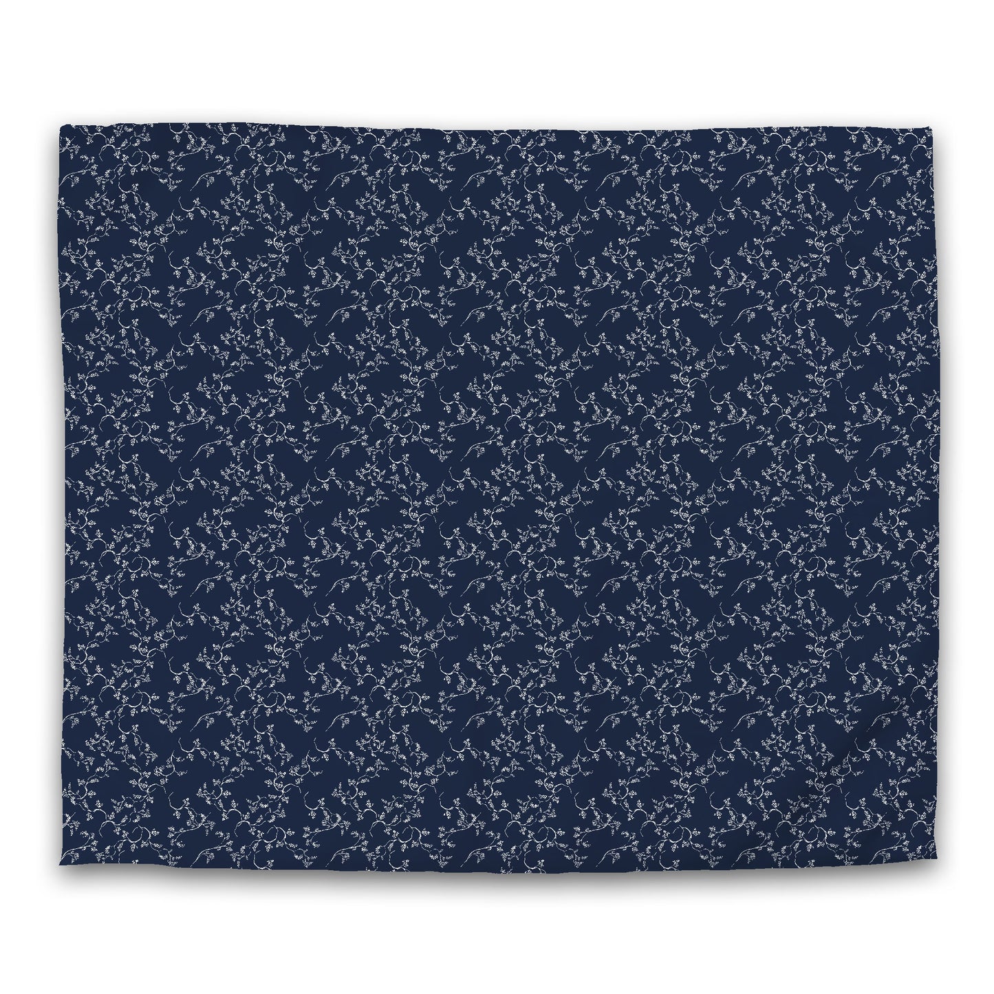 Navy Blue Microfiber Duvet Cover, White Hand-painted Vine Print, King (width x length) 104 x 88 inches / 264 x 224 cm