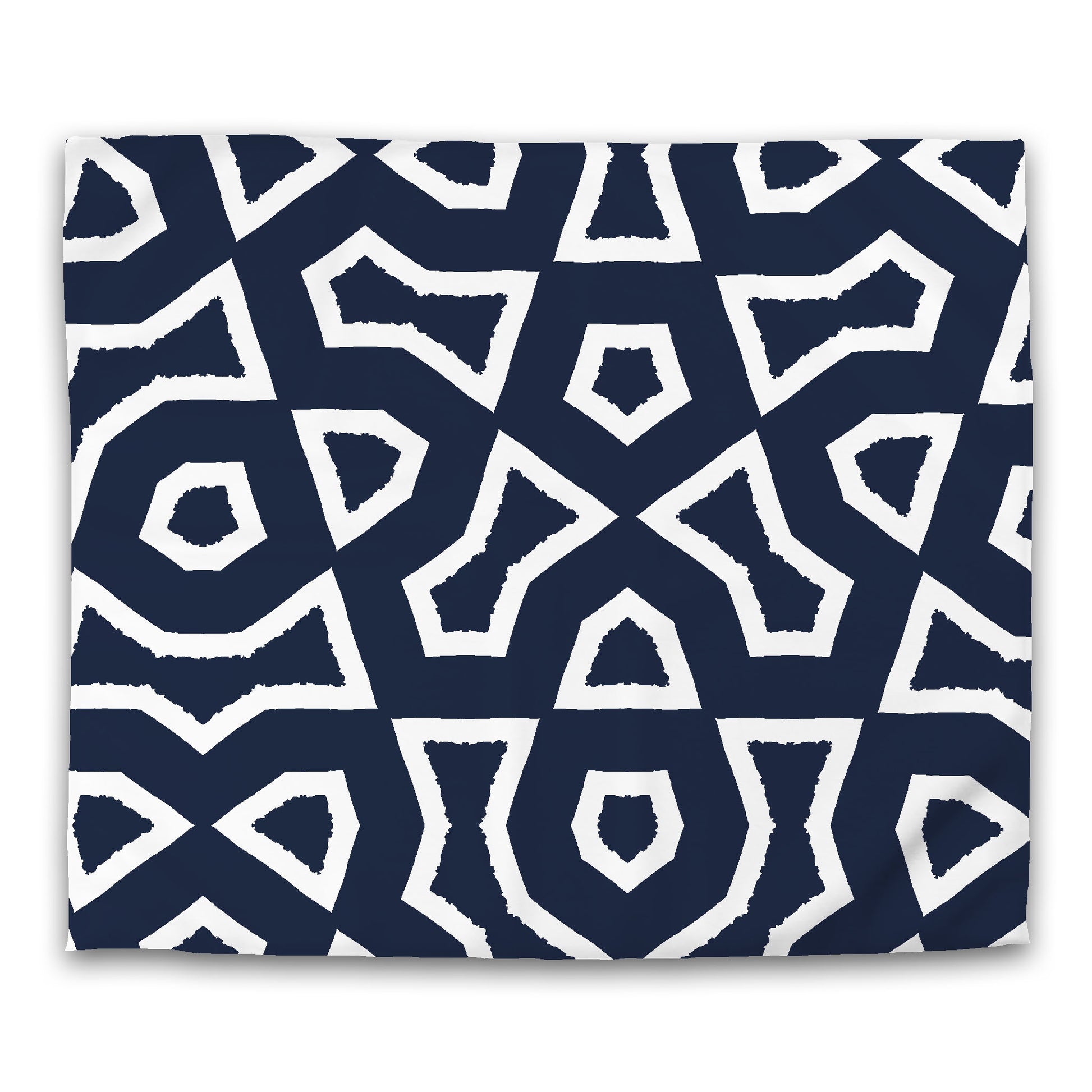 Navy Blue Cotton Sateen Duvet Cover, Bold Off-white Graphic, King (width x length) 106 x 92 inches / 269 x  234 cm