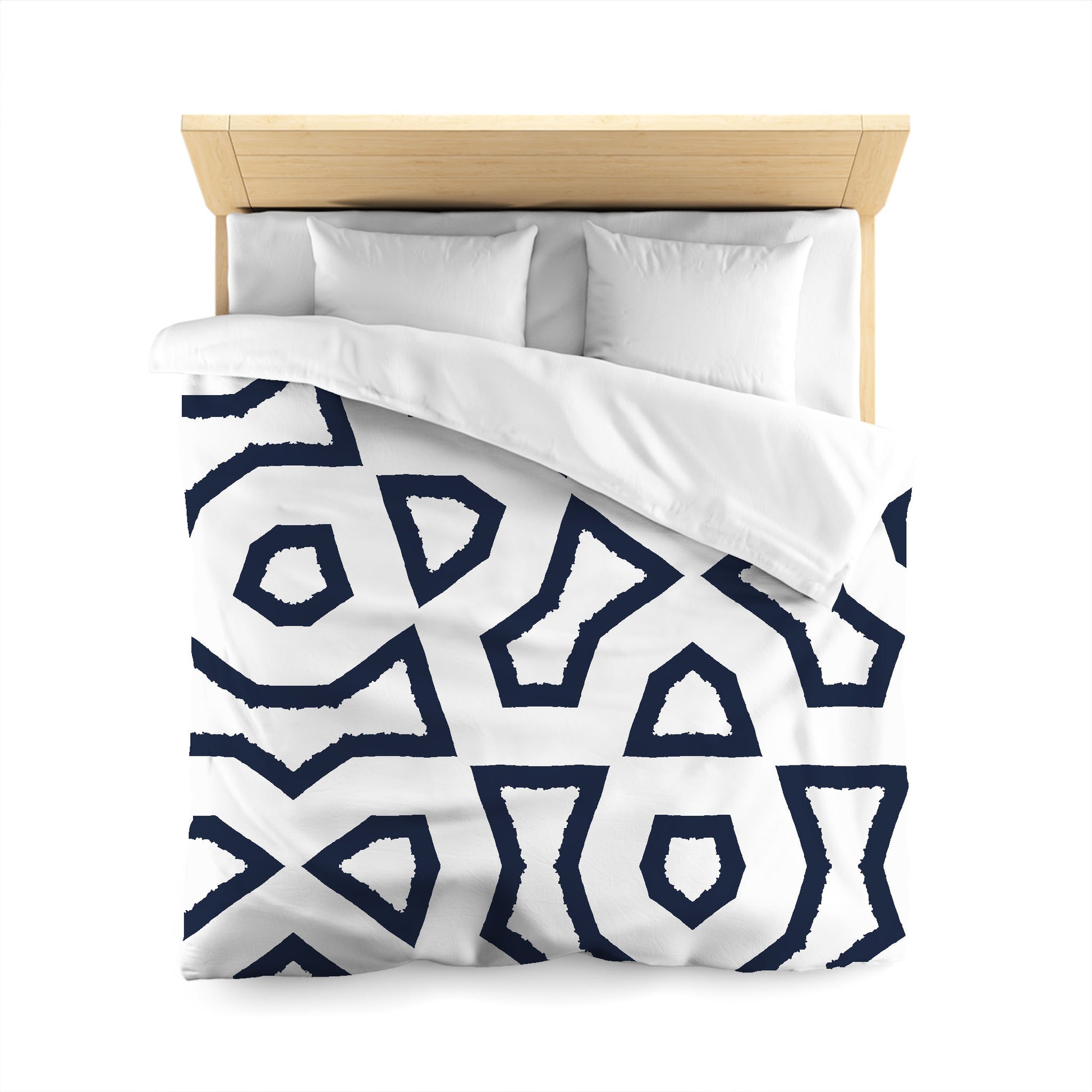 White Microfiber Duvet Cover, Bold Navy Blue Graphic, Queen (width x length) 88 x 88 inches / 224 x 224 cm