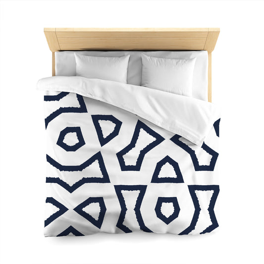 White Microfiber Duvet Cover, Bold Navy Blue Graphic, Queen (width x length) 88 x 88 inches / 224 x 224 cm