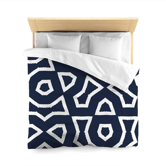 Navy Blue Microfiber Duvet Cover, Bold White Graphic, Queen (width x length) 88 x 88 inches / 224 x 224 cm