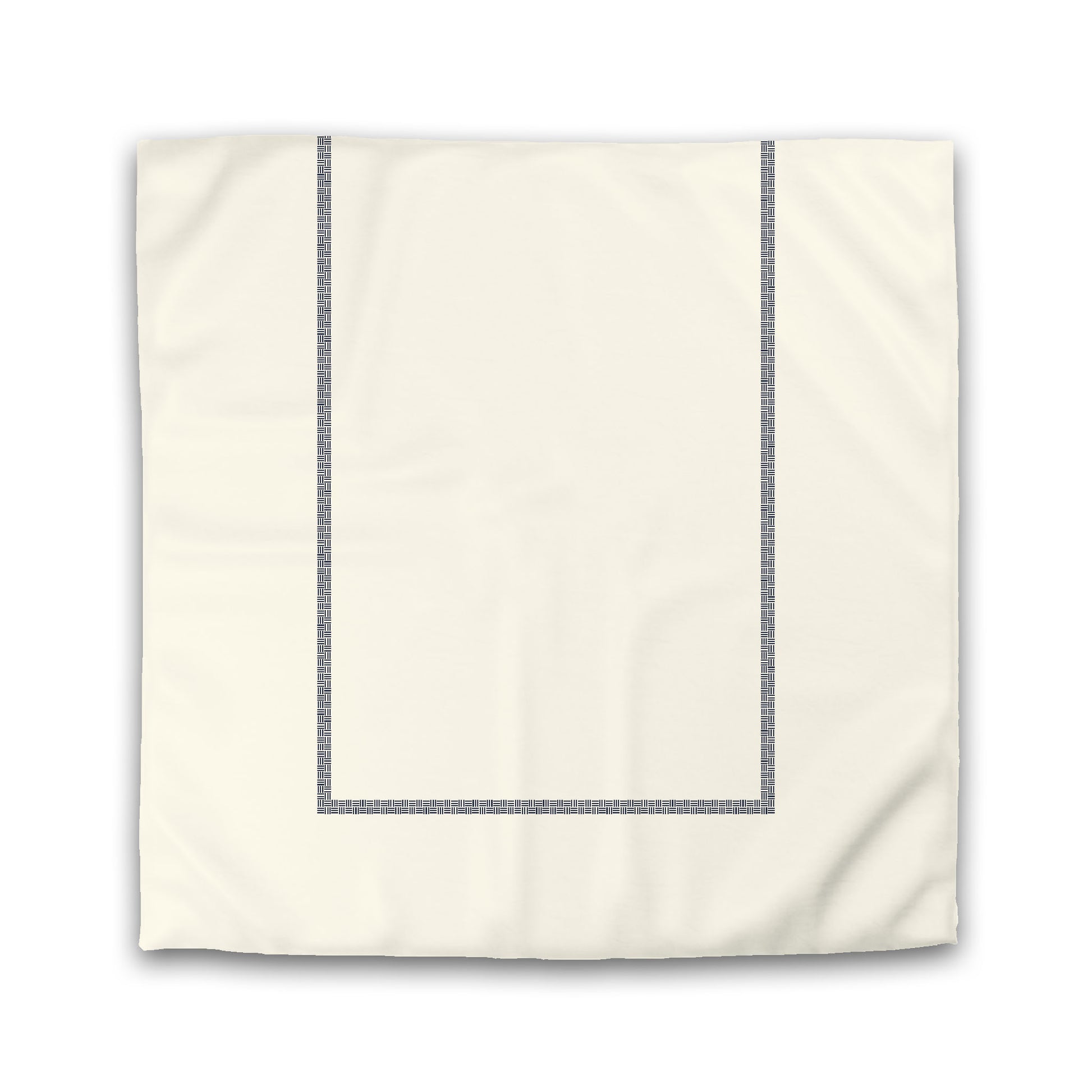 Pale Cream Microfibre Duvet Cover, Navy Blue Double Weave Motif Print, Classic Border, Queen (width x length) 88 x 88 inches / 224 x 224 cm