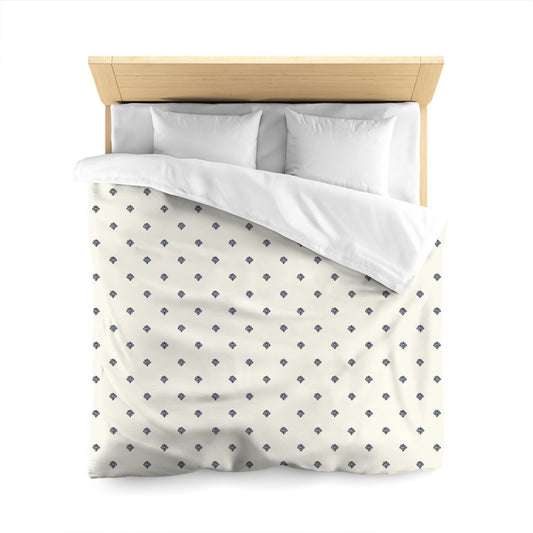 Pale Cream Microfibre Duvet Cover, Navy Blue Hand-painted Swizzle Motif Print, Queen (width x length) 88 x 88 inches / 224 x 224 cm