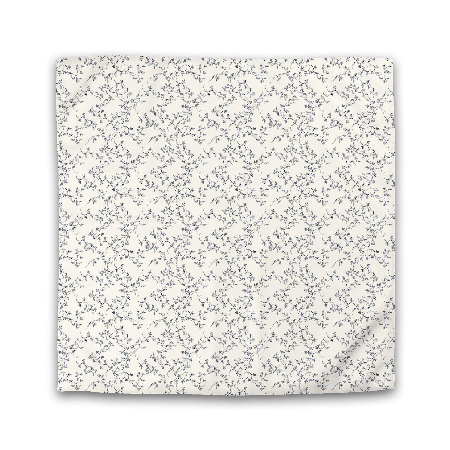 Pale Cream Cotton Sateen Duvet Cover, Navy Blue Hand-painted Vine Print, Queen (width x length) 90 x 90 inches / 229 x 229 cm