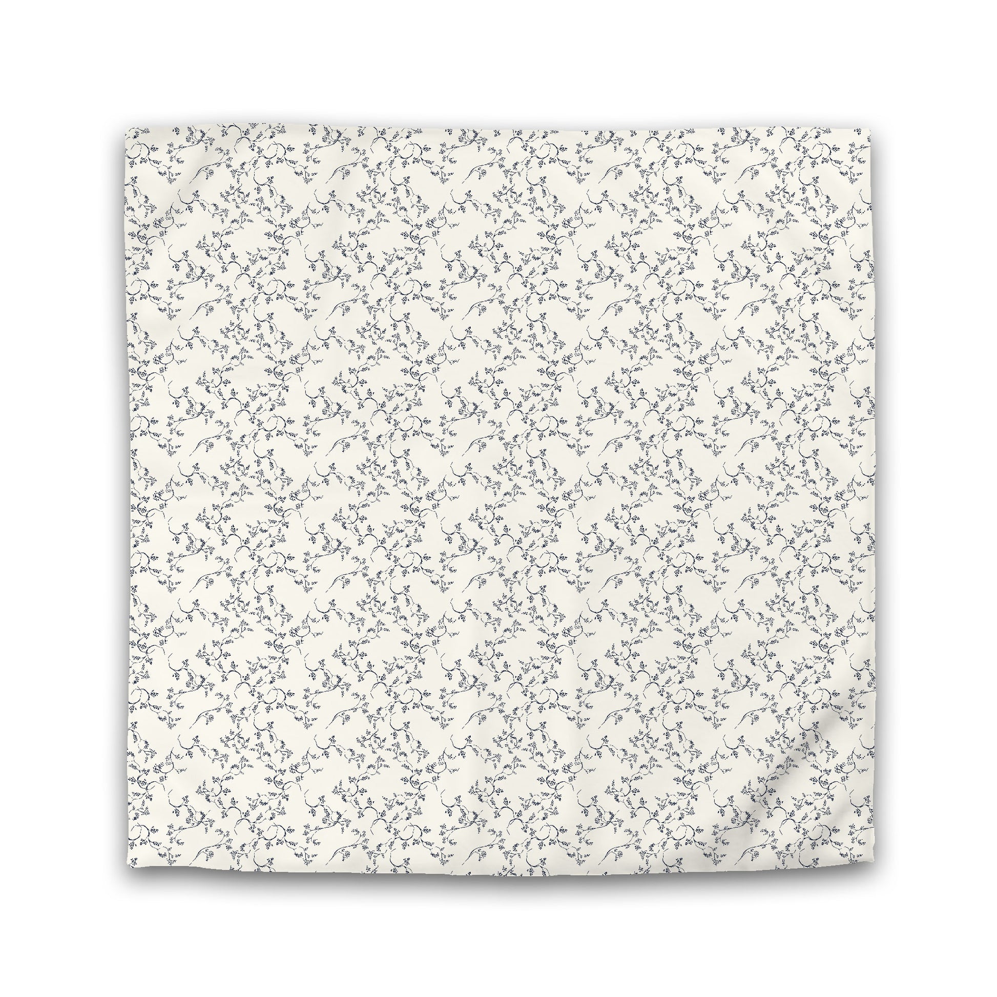 Pale Cream Cotton Sateen Duvet Cover, Navy Blue Hand-painted Vine Print, Queen (width x length) 90 x 90 inches / 229 x 229 cm