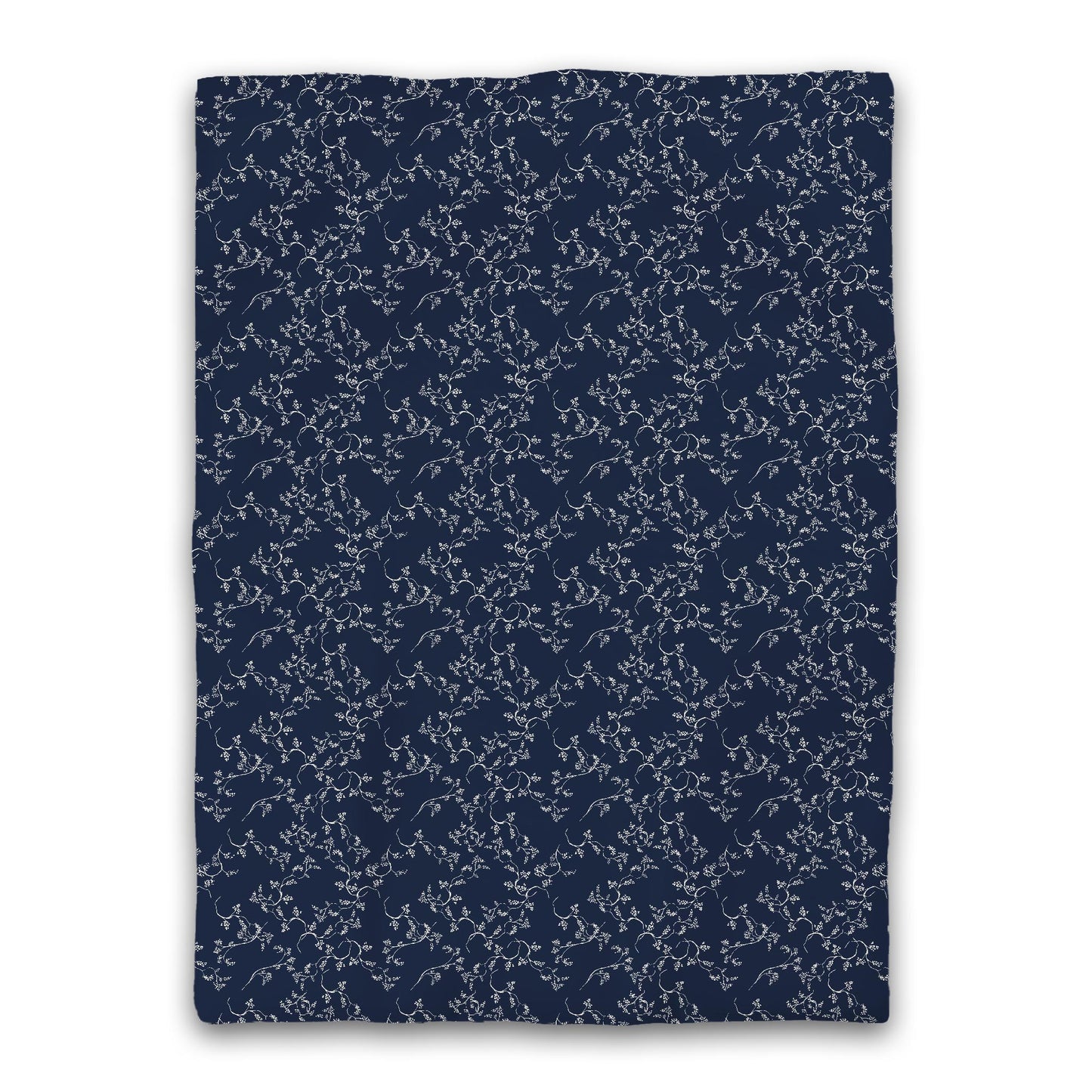 Navy Blue Microfiber Duvet Cover, Pale Cream Hand-painted Vine Print, Twin XL (width x length) 68 x 92 inches /  173 x 234 cm
