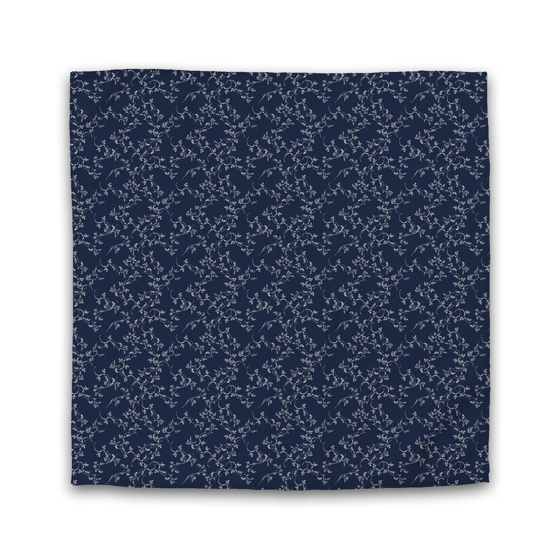 Navy Blue Cotton Sateen Duvet Cover, Pale Cream Hand-painted Vine Print, Queen (width x length) 90 x 90 inches / 229 x 229 cm