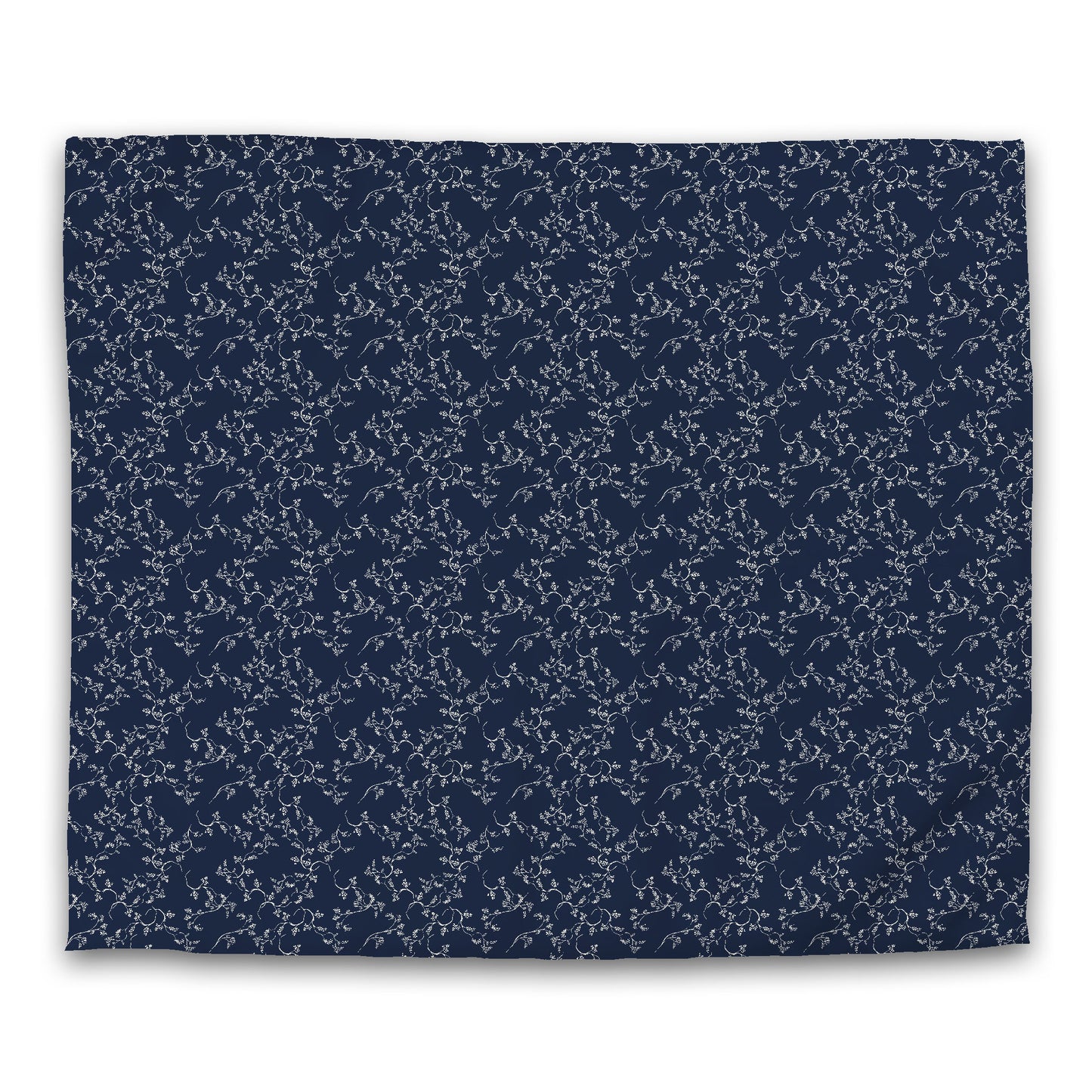 Navy Blue Microfiber Duvet Cover, Pale Cream Hand-painted Vine Print, King (width x length) 104 x 88 inches / 264 x 224 cm