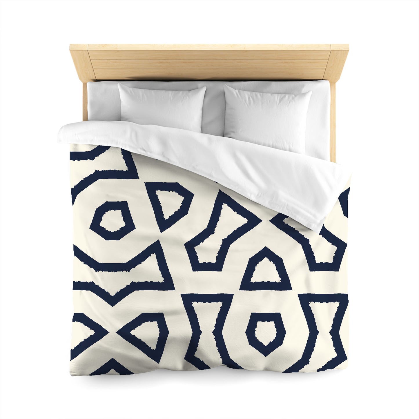 Pale Cream Microfibre Duvet Cover, Bold Navy Blue Graphic, Queen (width x length) 88 x 88 inches / 224 x 224 cm